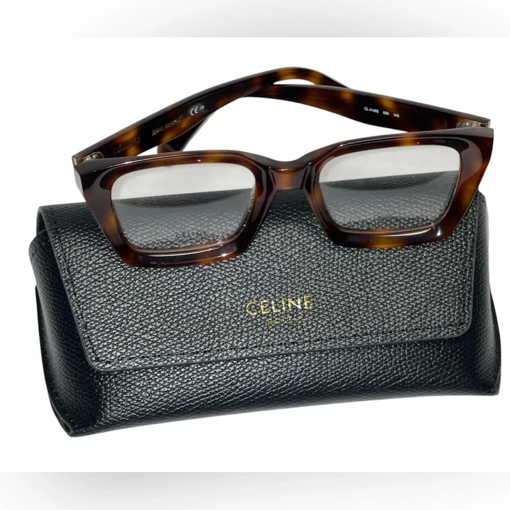 CELINE BOLD 3 DOTS RECTANGULAR FRAME TORTOISE AUTHENTIC WOMEN CL 41466/086/145